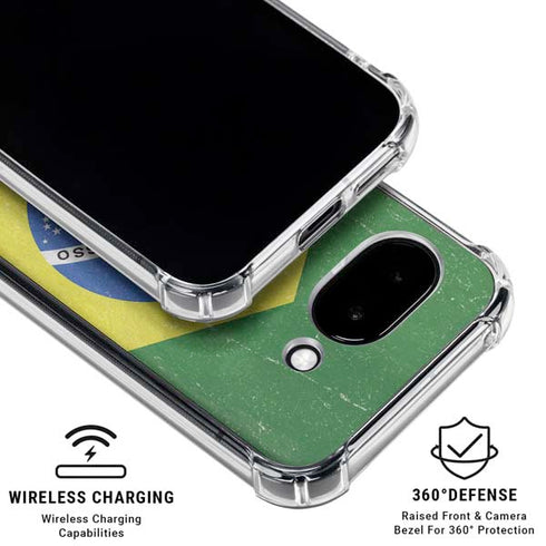 Brazil Flag Distressed Google Pixel 9a Clear Case